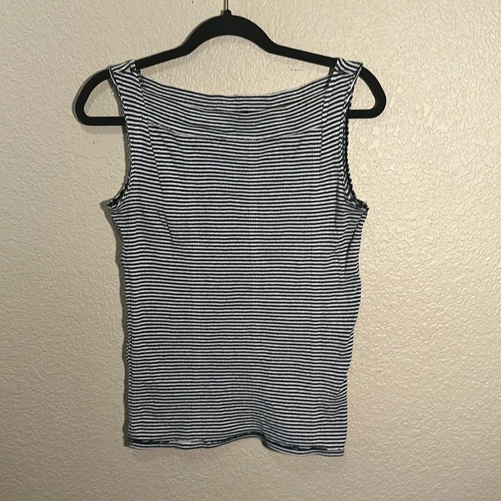 We the Free M navy striped raw edge tank top boating knit cotton blend